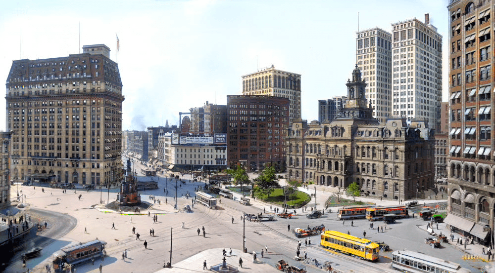 Same street photo after AI colorization