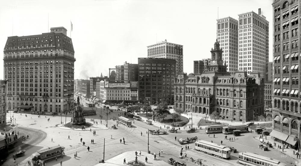 Black and white street photo before colorization